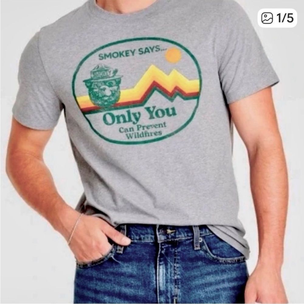 Goodfellow & Co Gray Smokey‎ Bear Graphic Tee, Size M, NWT